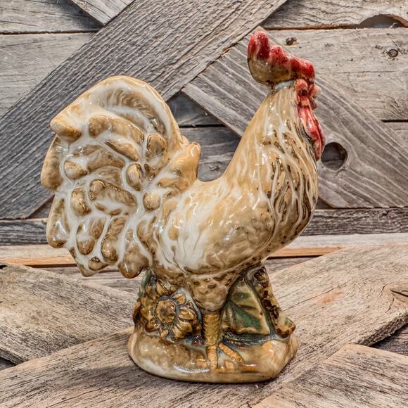 Vintage Hand Painted Glazed Ceramic Rooster with Sunflowers-Farmhouse-4.75” Tall - Picture 6 of 10